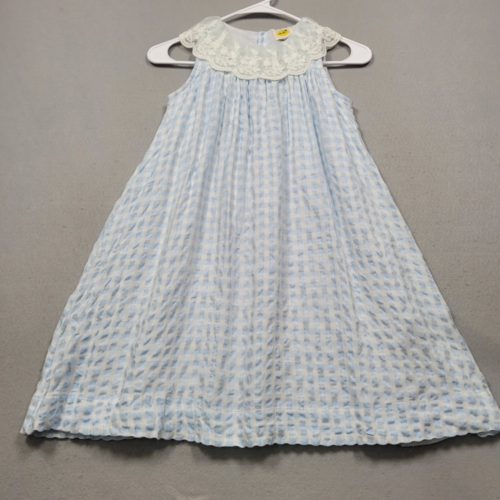 Abielle Girls Blue Gingham Lace Collar Cotton Dress Size 6